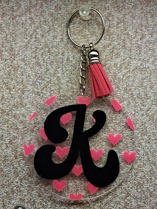 Heart background initial keychain